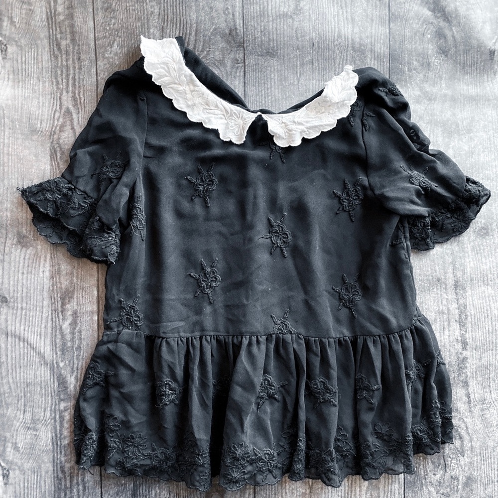 Zara Women’s Black White Collar Blouse Size XS